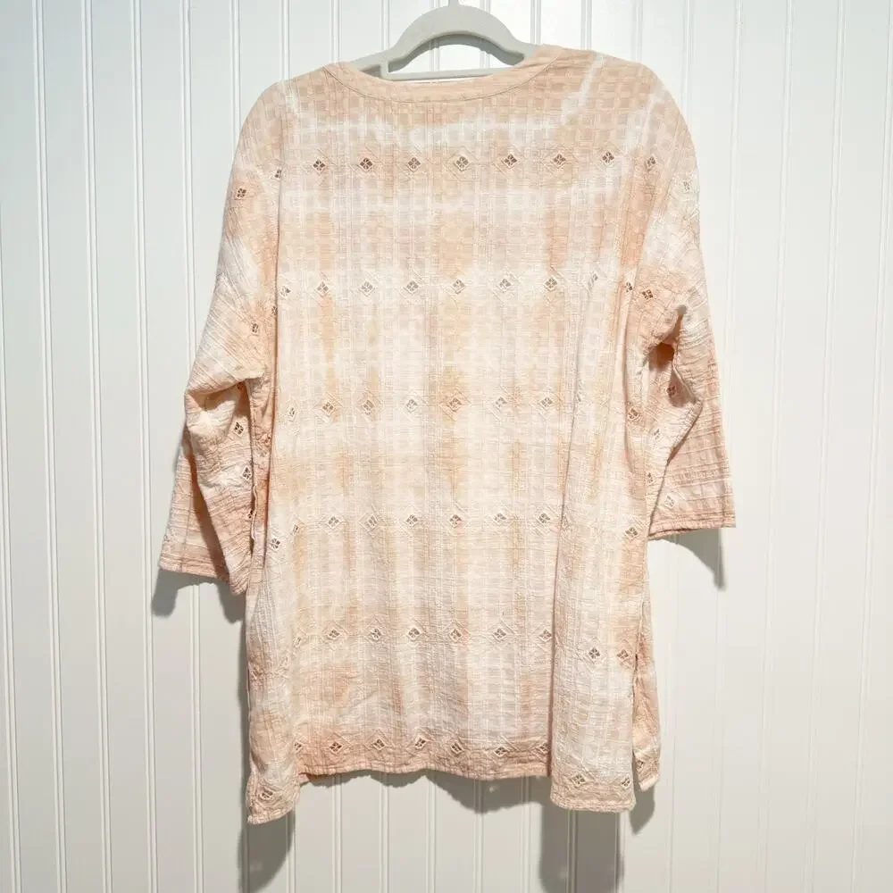 J Jill Pure Jill Schiffli Eyelet Cotton Tunic Top Peach White Size Medium - Picture 7 of 7